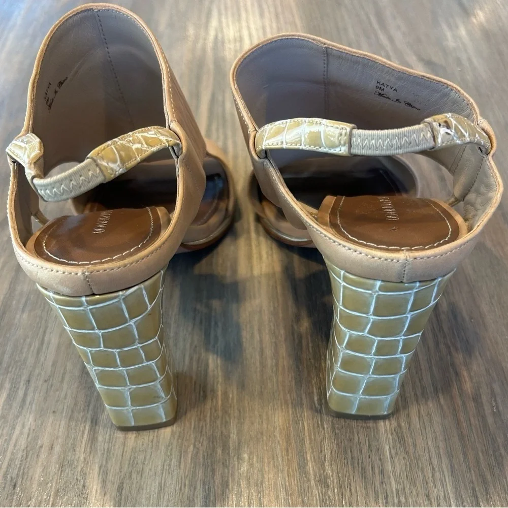 Womens Donald Pliner Katya Sand Leather Slingback Open Toe Block Heels Size 9M